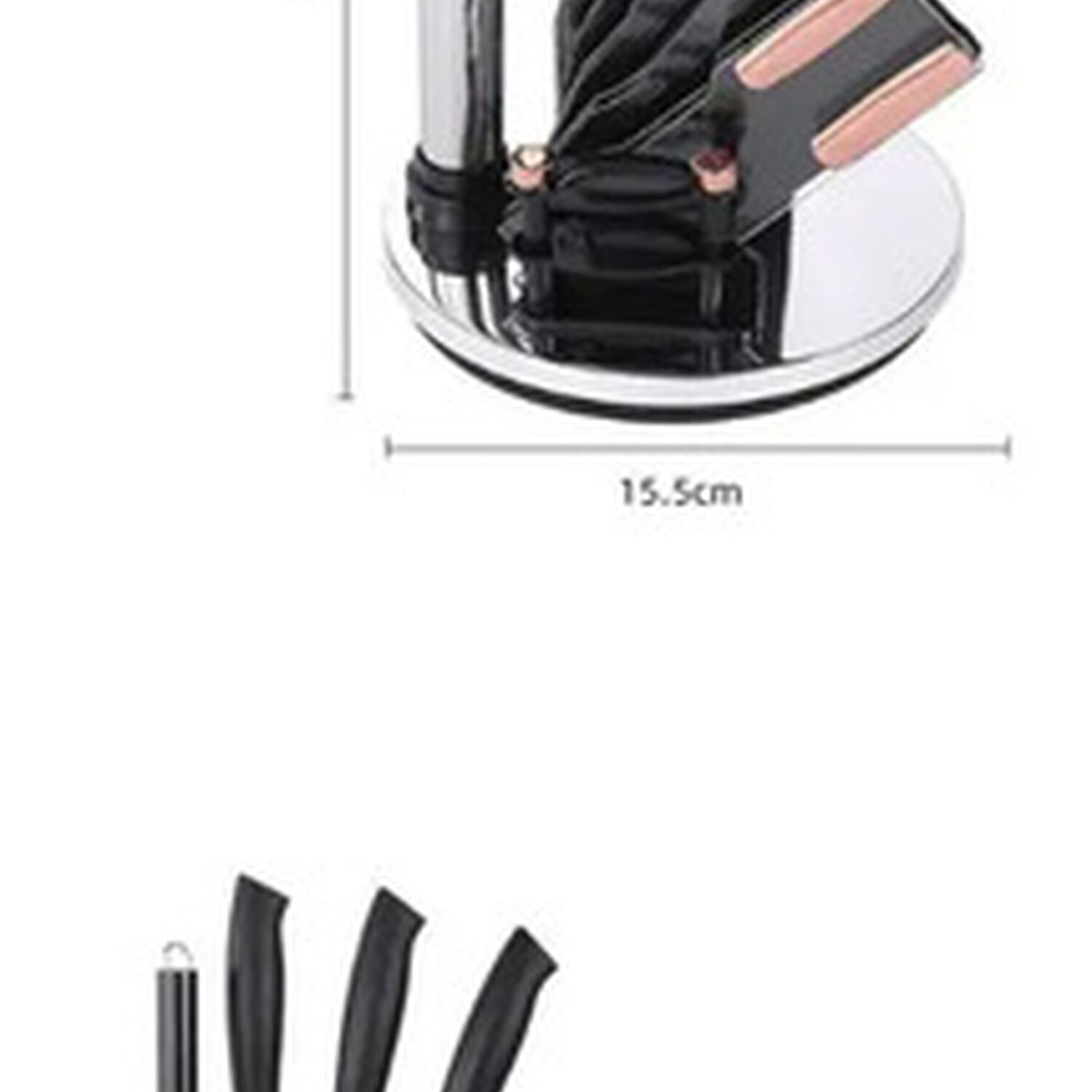 Set Cuchillos De Cocina 9 Piezas Con Base Giratoria Liso Negro image number 4.0