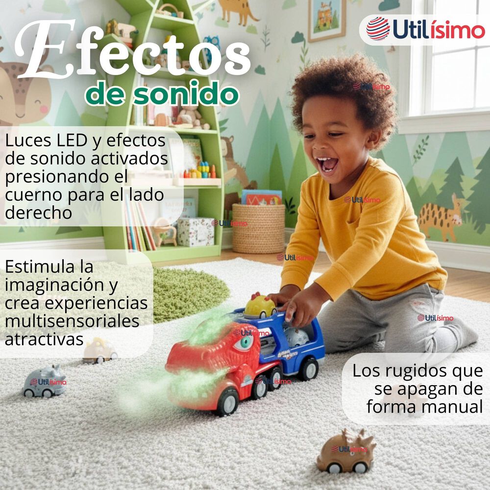 Cami&oacute;n Dinosaurio Con M&uacute;sica Luces Funci&oacute;n De Spray + 8 Mini Coches image number 6.0