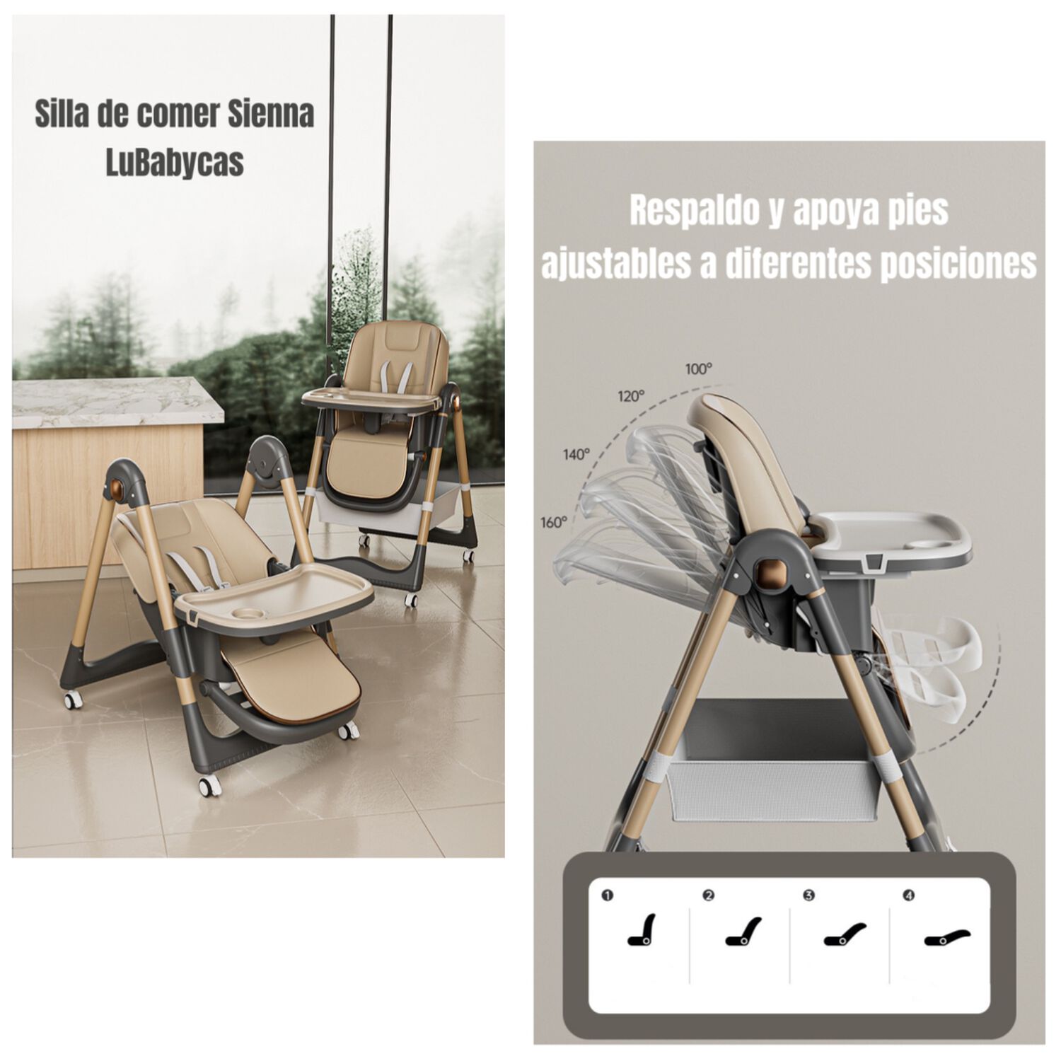 Silla De Comer Reclinable Plegable Lubabycas Caf&eacute; image number 3.0