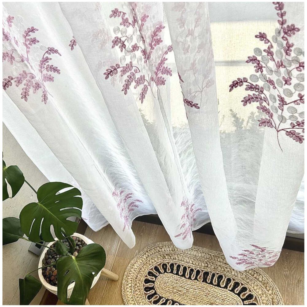 Set De 02 Visillos Bordados Con Argollas 140x230 Cm Mod01 image number 1.0