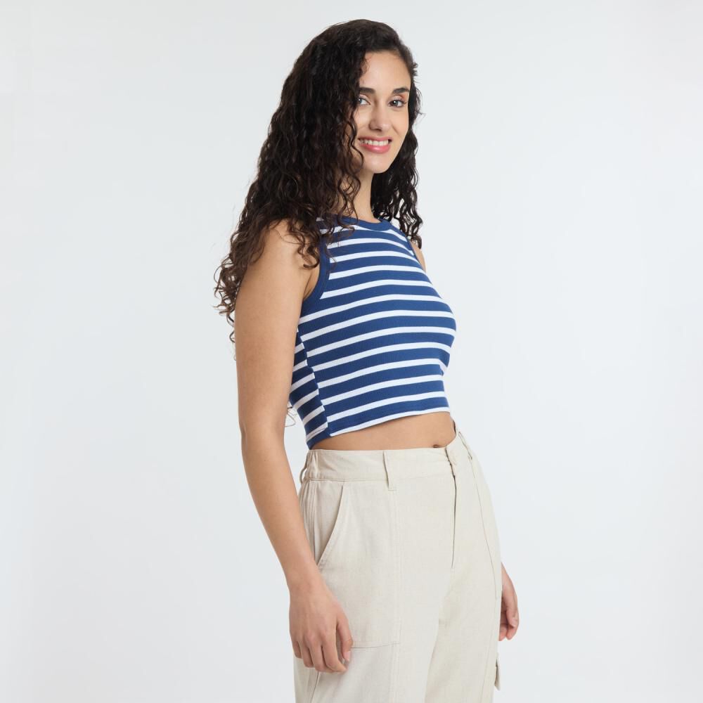 Polera Crop Rayas Marineras Sin Mangas Cuello Redondo Mujer Freedom image number 2.0