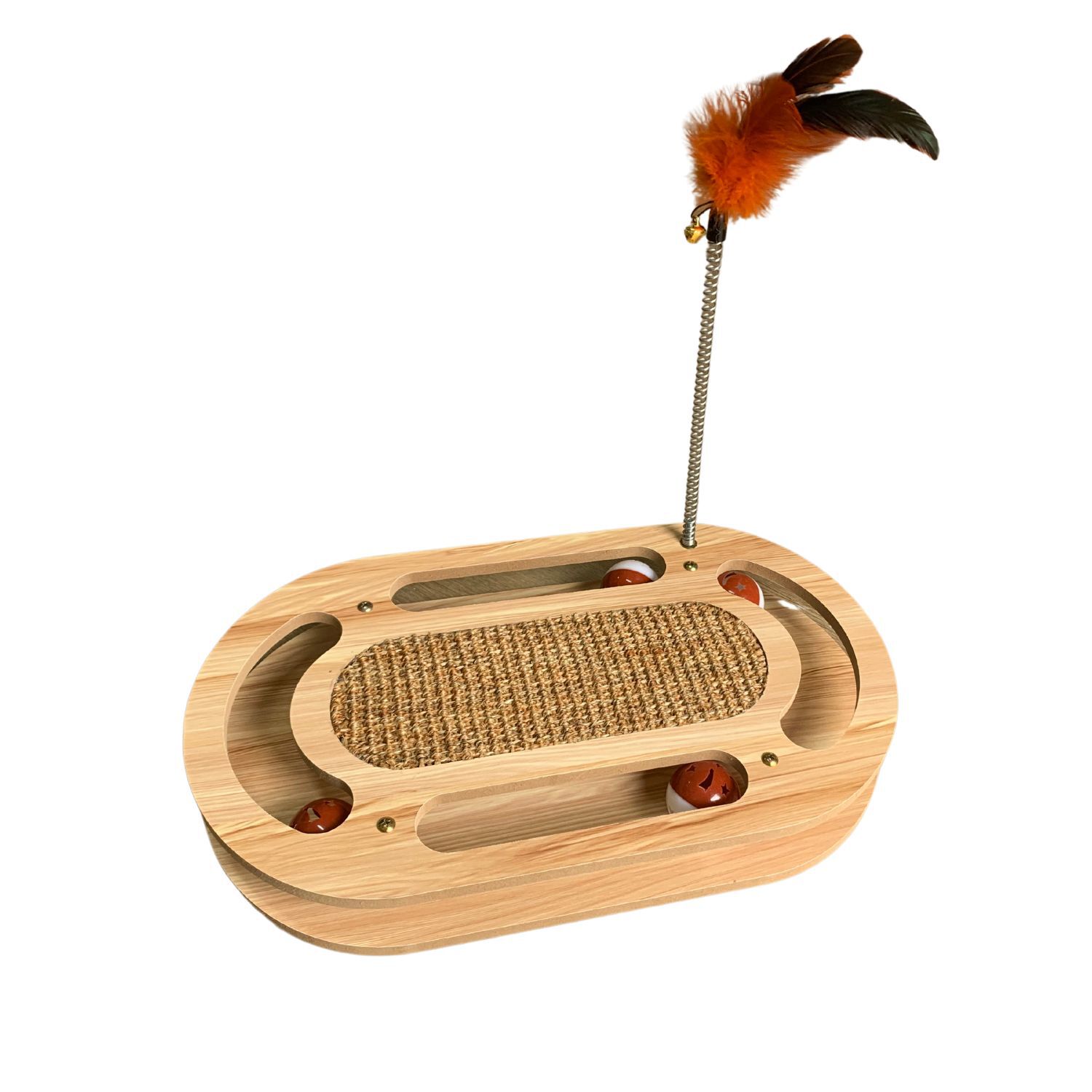 Juguete Rascador Interactivo Para Gato De Madera Pluma Pelota image number 0.0