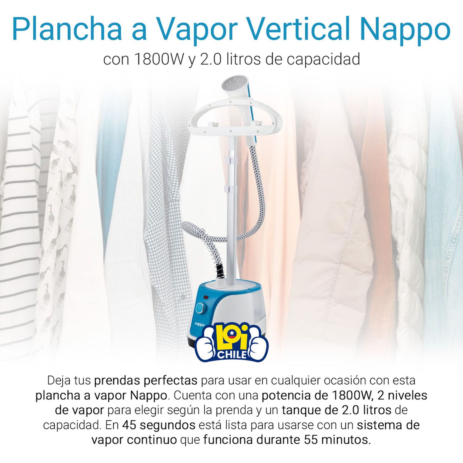 Plancha A Vapor Vertical Nappo 1800w Regulable 2l image number 11.0