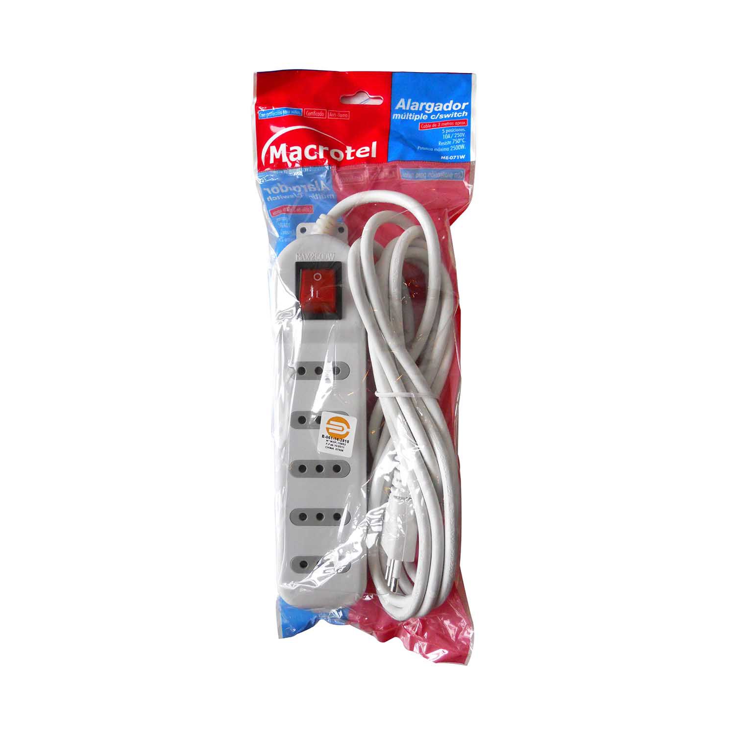 Alargador Zapatilla Con Switch 5 Posiciones 3 Metros Blanco image number 2.0