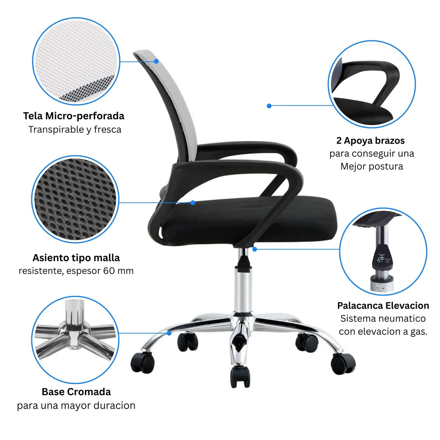 Silla Ejecutiva Ergon&oacute;mica Nueva York - Respaldo De Malla Blanca, Comodidad Y Estilo Para Tu Oficina image number 3.0