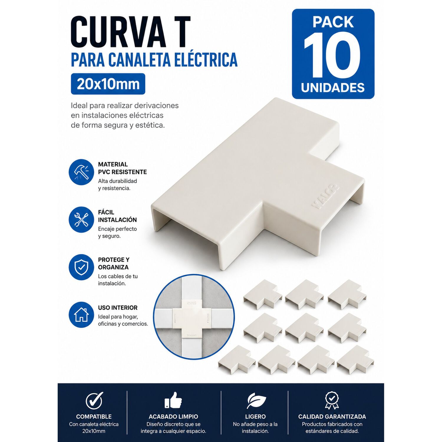Pack 10 Curva T Canaleta El&eacute;ctrica 20x10mm Pvc image number 6.0