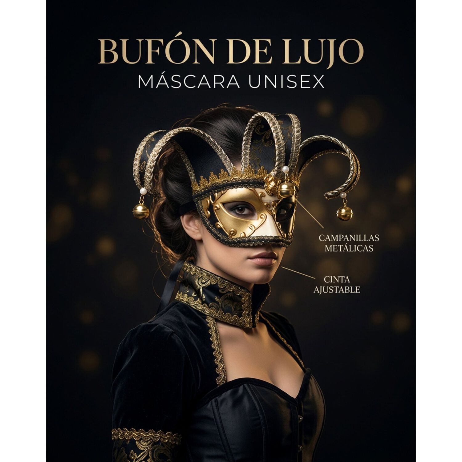 M&aacute;scara Buf&oacute;n Unisex Con Cascabeles Para Fiesta Veneciana image number 7.0
