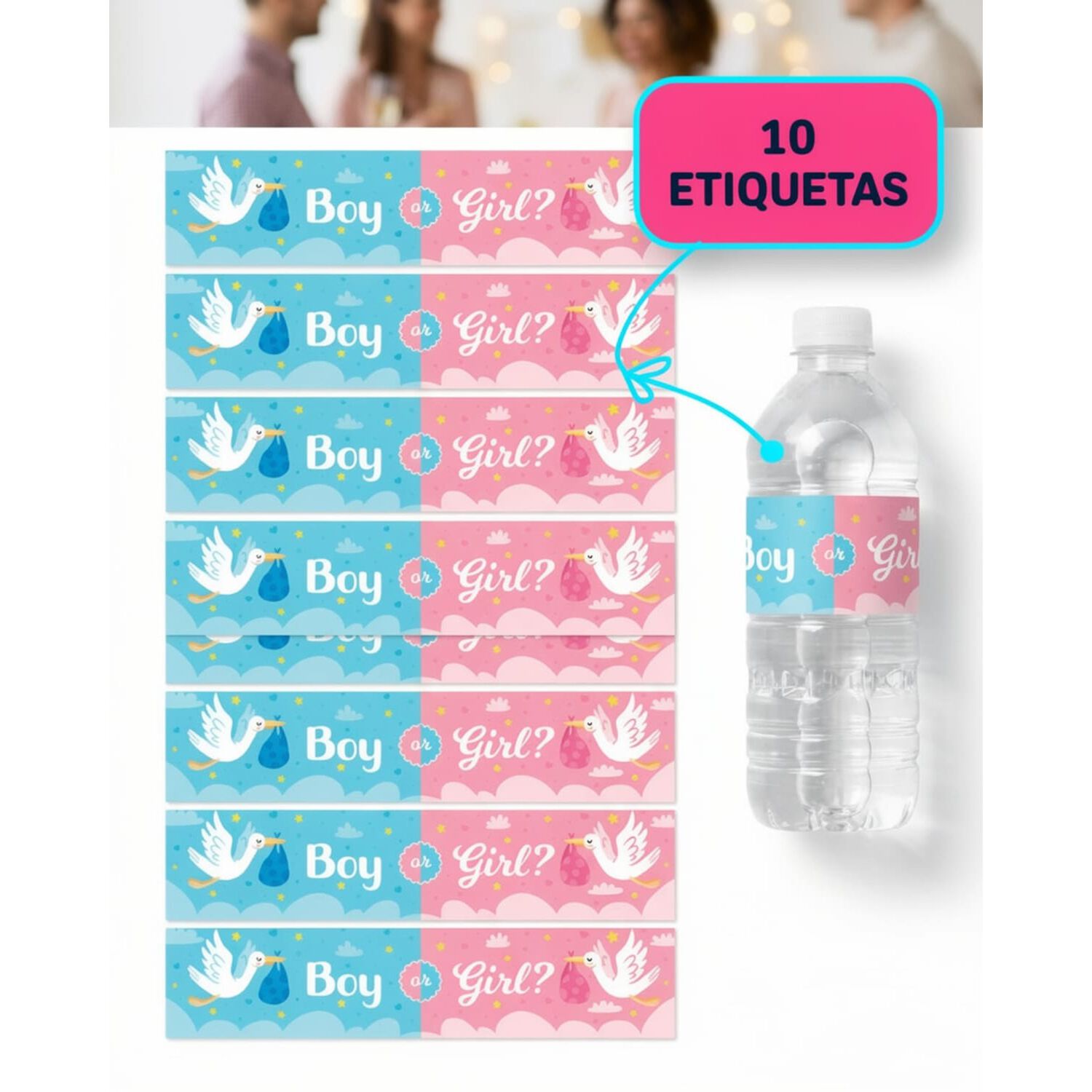 10 Etiquetas De Botella Agua Para Revelaci&oacute;n Baby Shower image number 6.0