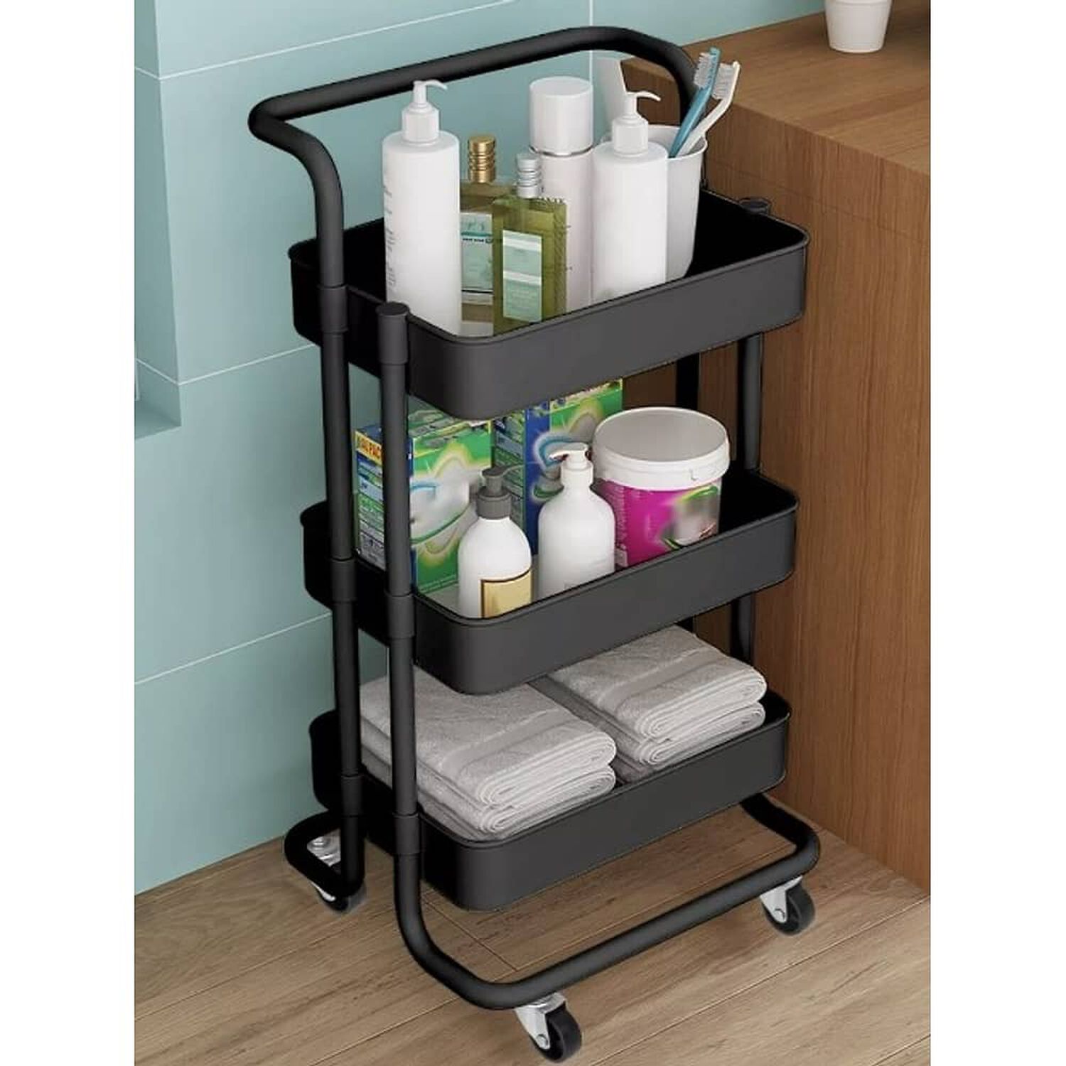 Carro Organizador Mueble Estante De Almacenamiento 3 Nivele Color Negro image number 0.0