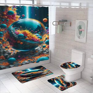 Juego De Cortina Y Alfombra Para El Ba&ntilde;o 04 Piezas M28
