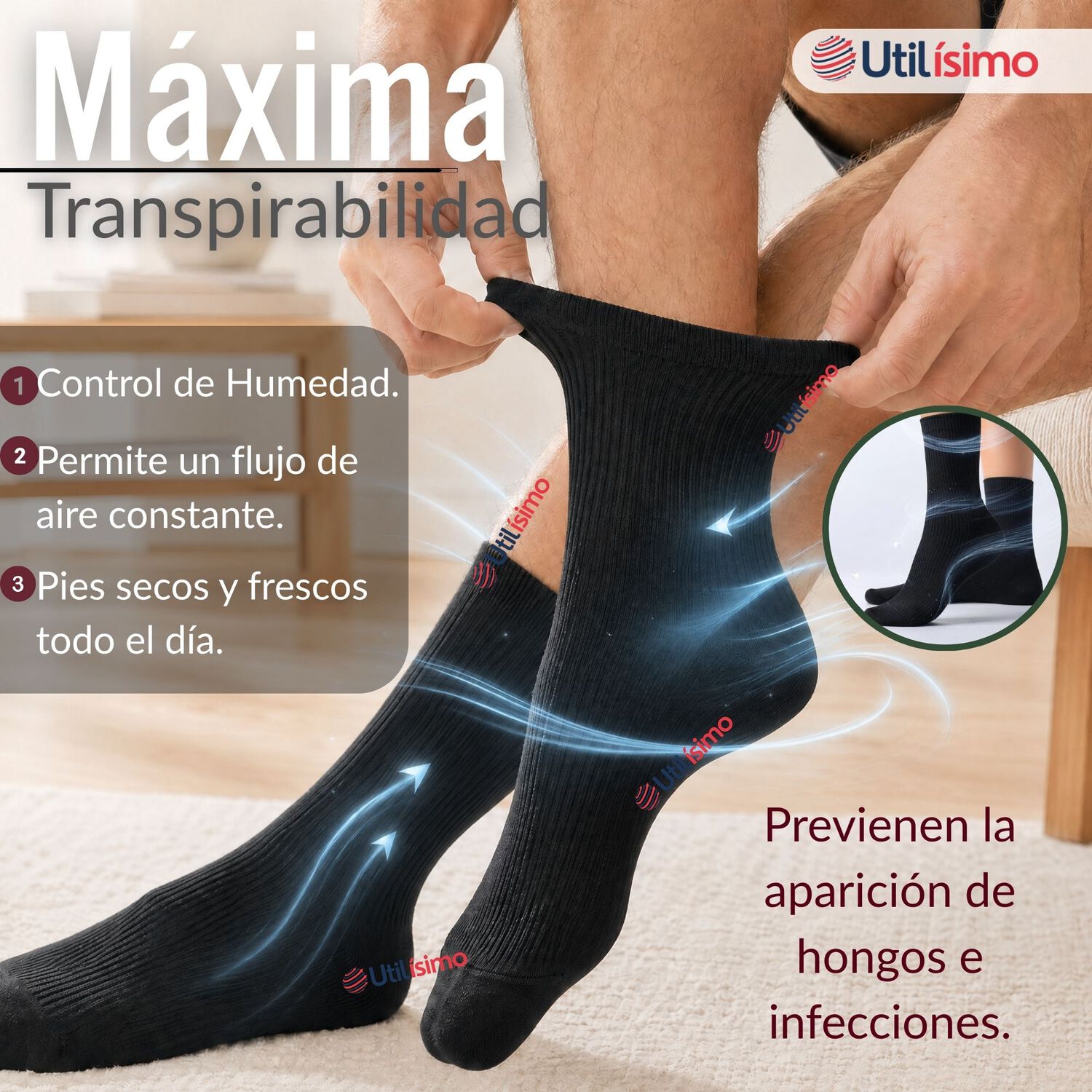 Pack 4 Pares Calcetines Diab&eacute;ticos Hombre Algod&oacute;n Suave Colores Surtidos Protecci&oacute;n image number 6.0