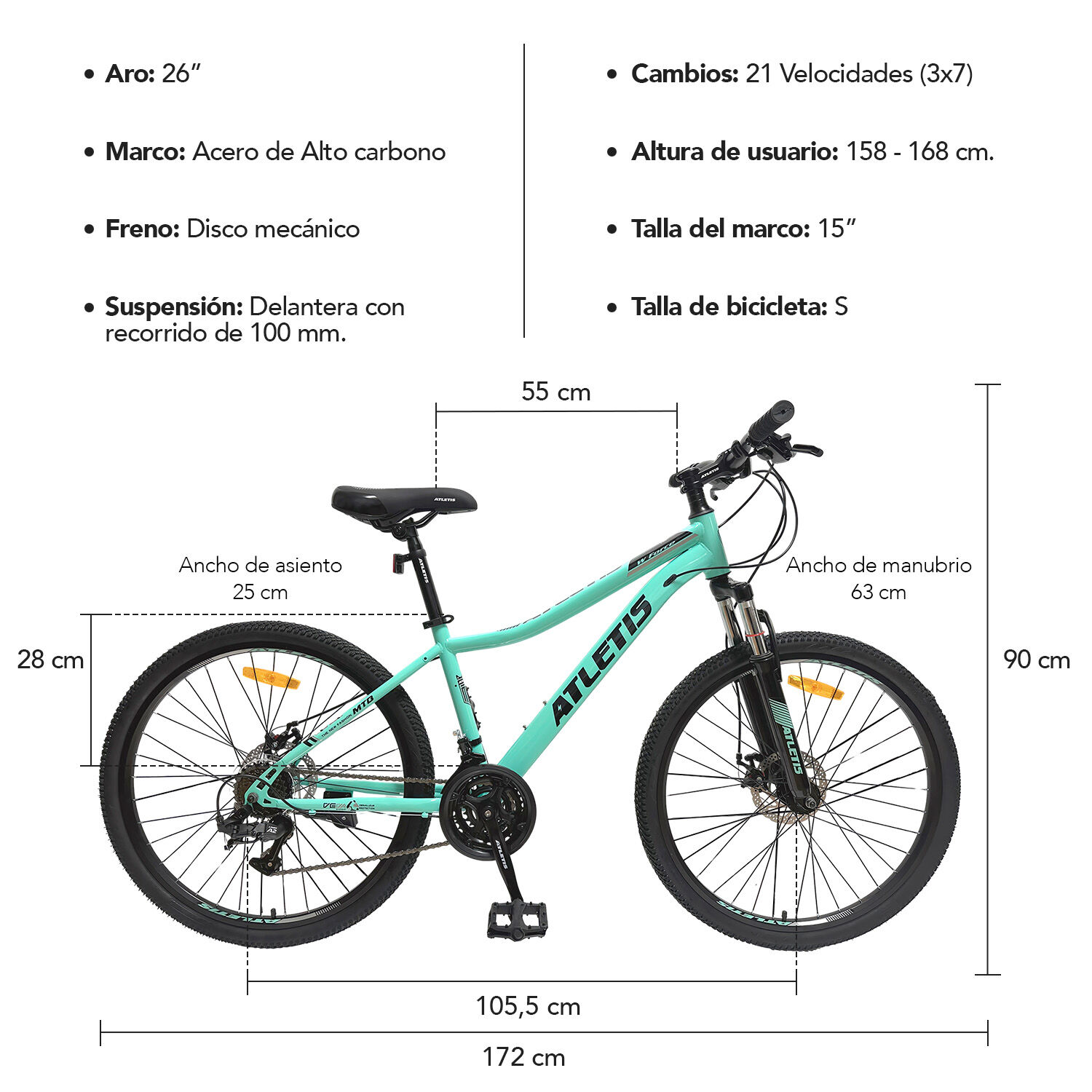 Bicicleta Mountain Bike W Force 26" Mujer Atletis Turquesa image number 7.0