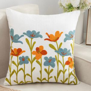 Cojin Bordado 45x45 Cm Naranja Celeste