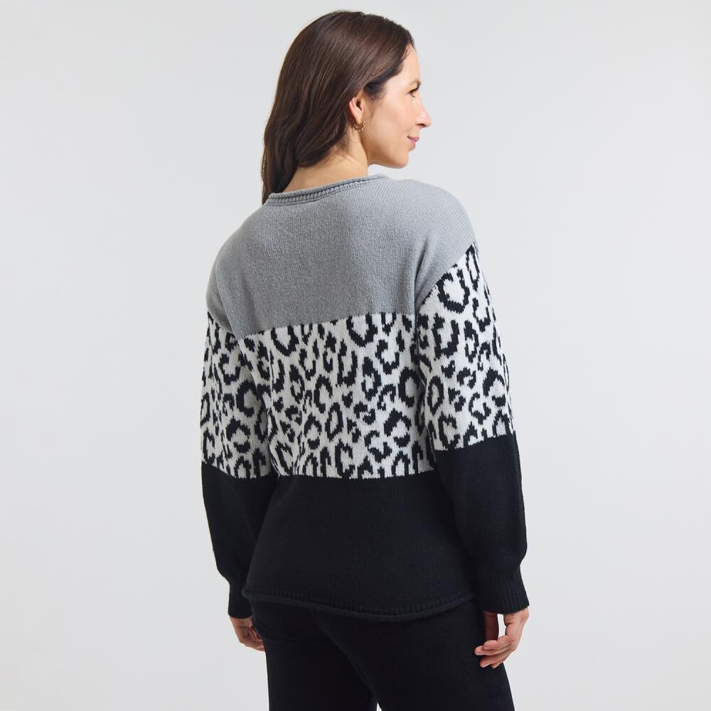 Sweater Bloque Animal Print Cuello Alto Mujer Geeps image number 3.0