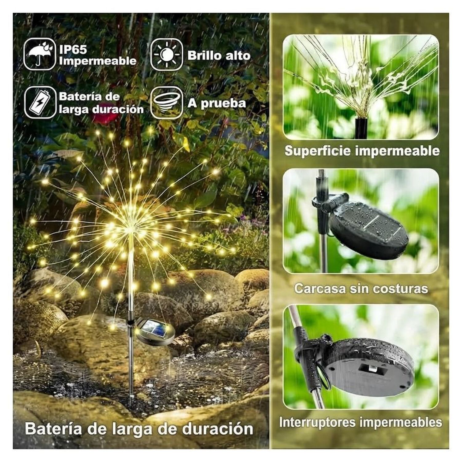 Pack 2 Luces Solares Led Exterior Fuego Artificial Jard&iacute;n image number 2.0