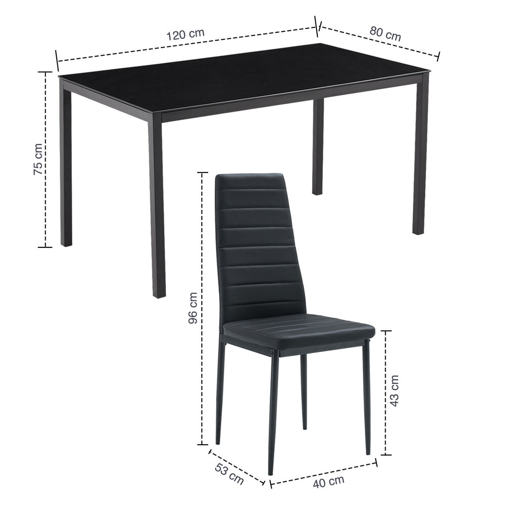 Comedor Mesa Vidrio 75x80x120cm + 4 Sillas Pu Negro image number 2.0
