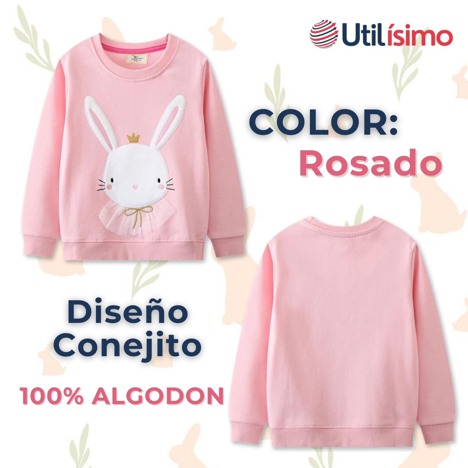 Poler&oacute;n Ni&ntilde;a Manga Larga 100% Algod&oacute;n Rosado Conejito image number 1.0