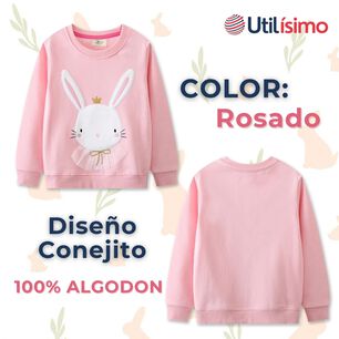 Poler&oacute;n Ni&ntilde;a Manga Larga 100% Algod&oacute;n Rosado Conejito