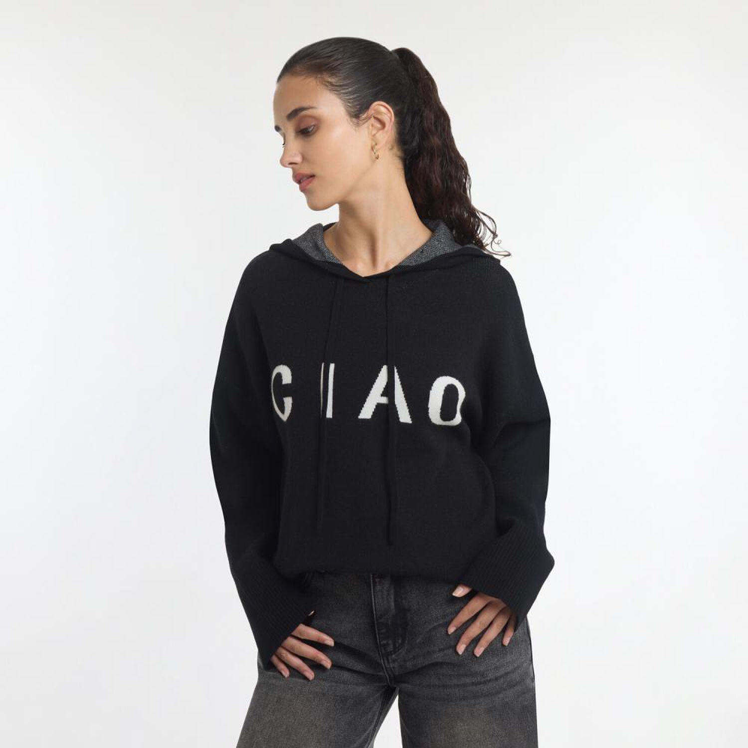 Sweater Jacquard Manga Larga Cuello Redondo Con Capucha Mujer Freedom image number 0.0