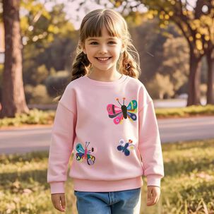 Poler&oacute;n Ni&ntilde;a Manga Larga 100% Algod&oacute;n Rosa Mariposa