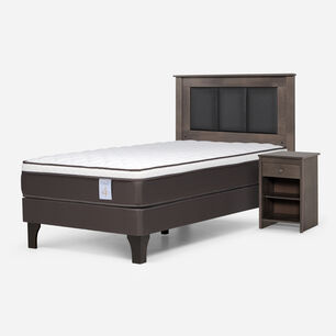 Cama Europea Rosen New Style 4 Plus / 1.5 Plazas / Base Normal  + Set Maderas Rachel Gris