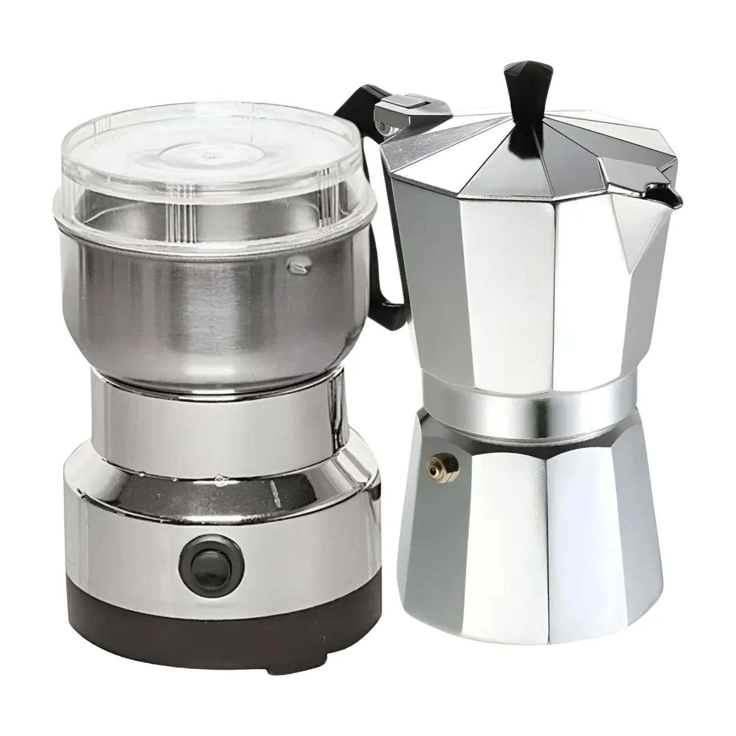 Moledor El&eacute;ctrico De Caf&eacute; + Cafetera Italiana Greca 9 Tazas Color Gris image number 0.0