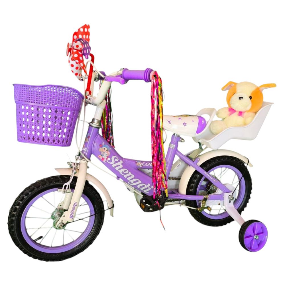 Bicicleta Aro 12 Infantil Con Peluchero Lila Shengdi image number 2.0