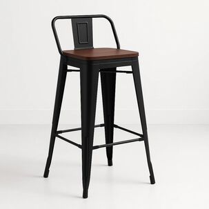 Taburete Tolix Negro Alto Con Respaldo Para Bar O Terraza - Asiento De Madera Oscura Walnut Taburete Tolix Negro Alto Con Respaldo Para Bar O Terraza - Asiento De Madera Oscura Walnut