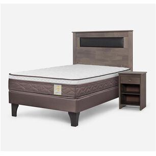 Cama Europea Rosen New Style 4 Plus / 1 Plaza / Base Normal  + Set Maderas Ferrara Gris