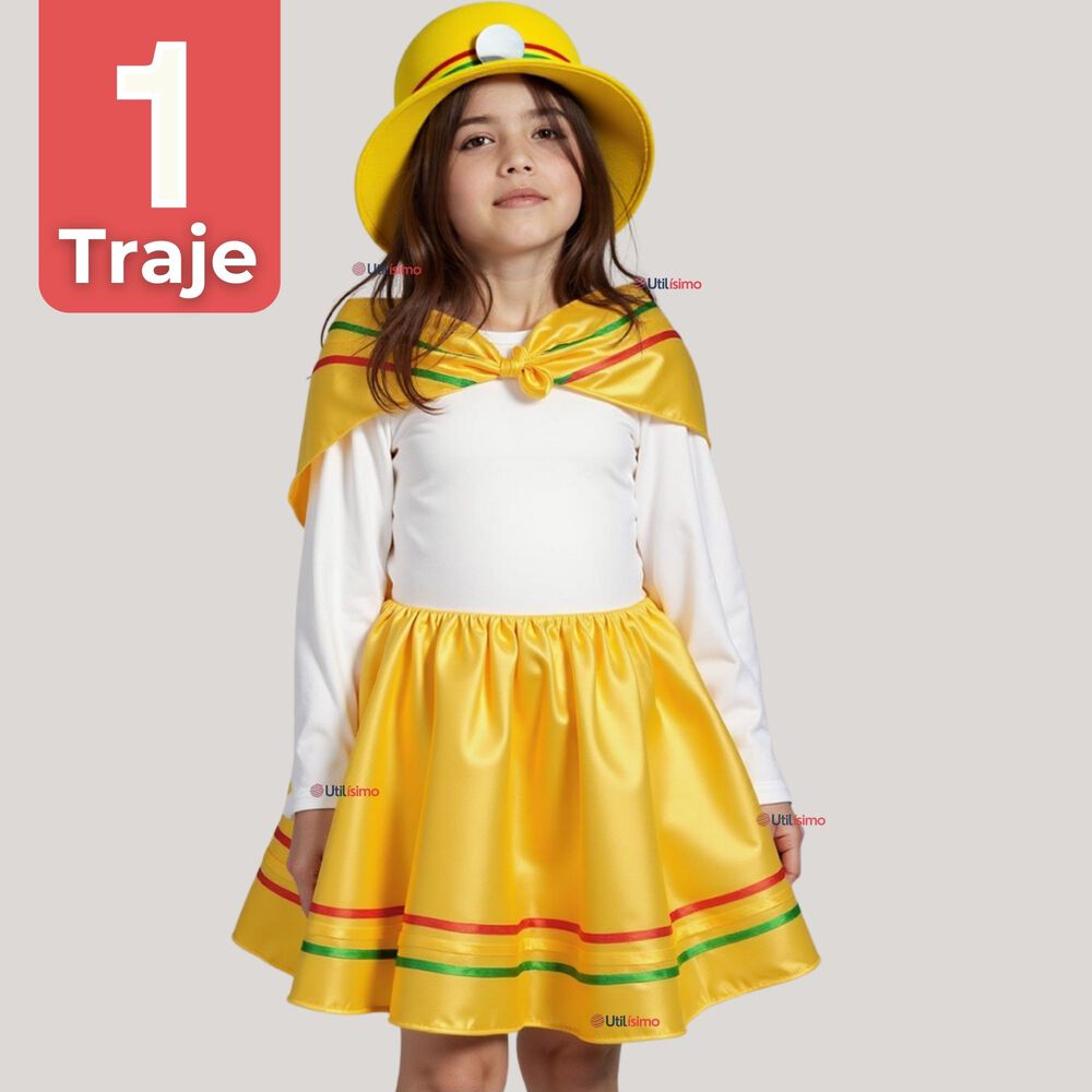 Traje Nortino Niña 4 Piezas Fiestas Patrias Baile Nortino Amarillo image number 1.0