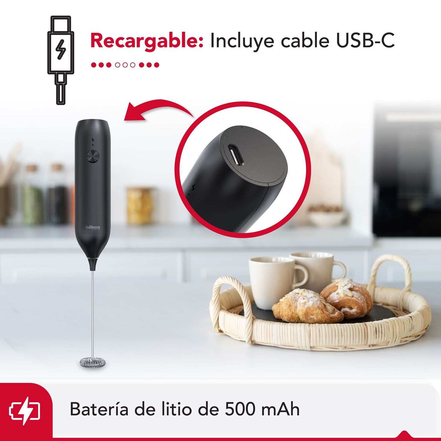 Espumador Batidor Usb Thor Milk Frother image number 2.0