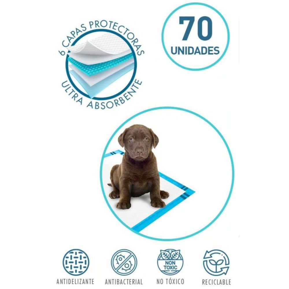 70 Pañales Sabanillas Mascotas 60x60 Adhesivo Por 4 Bordes image number 1.0