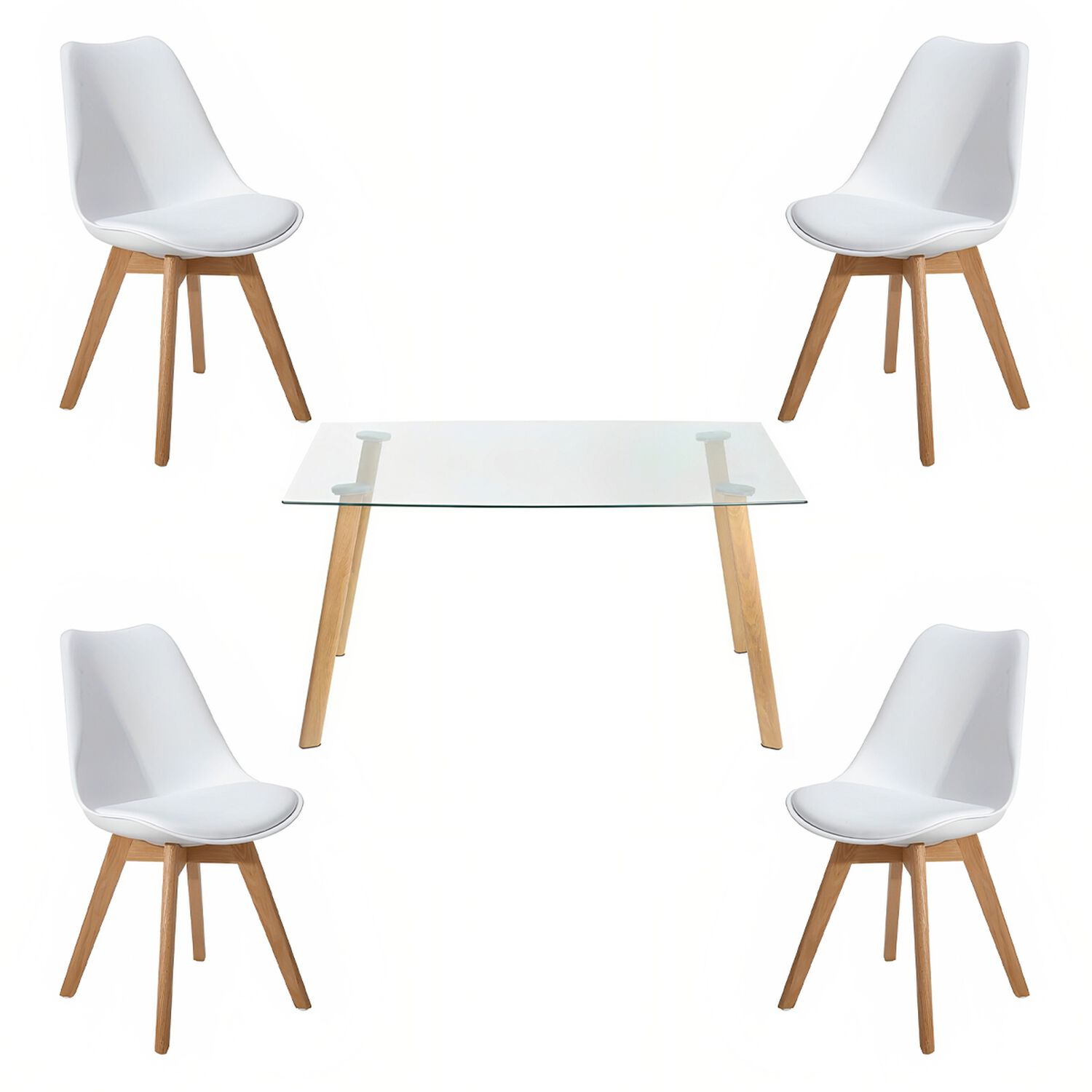 Comedor Mesa De Vidrio N&oacute;rdica 140x90 Cm + 4 Sillas Tulip Blancas image number 0.0