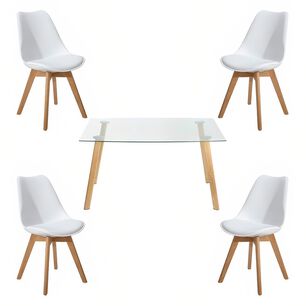 Comedor Mesa De Vidrio N&oacute;rdica 140x90 Cm + 4 Sillas Tulip Blancas