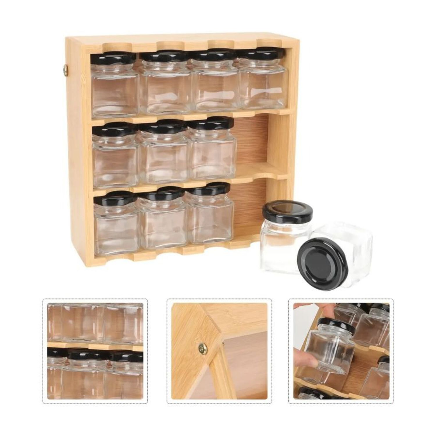 Organizador De Especias Madera Bamb&uacute; 12 Frascos 3 Niveles image number 4.0