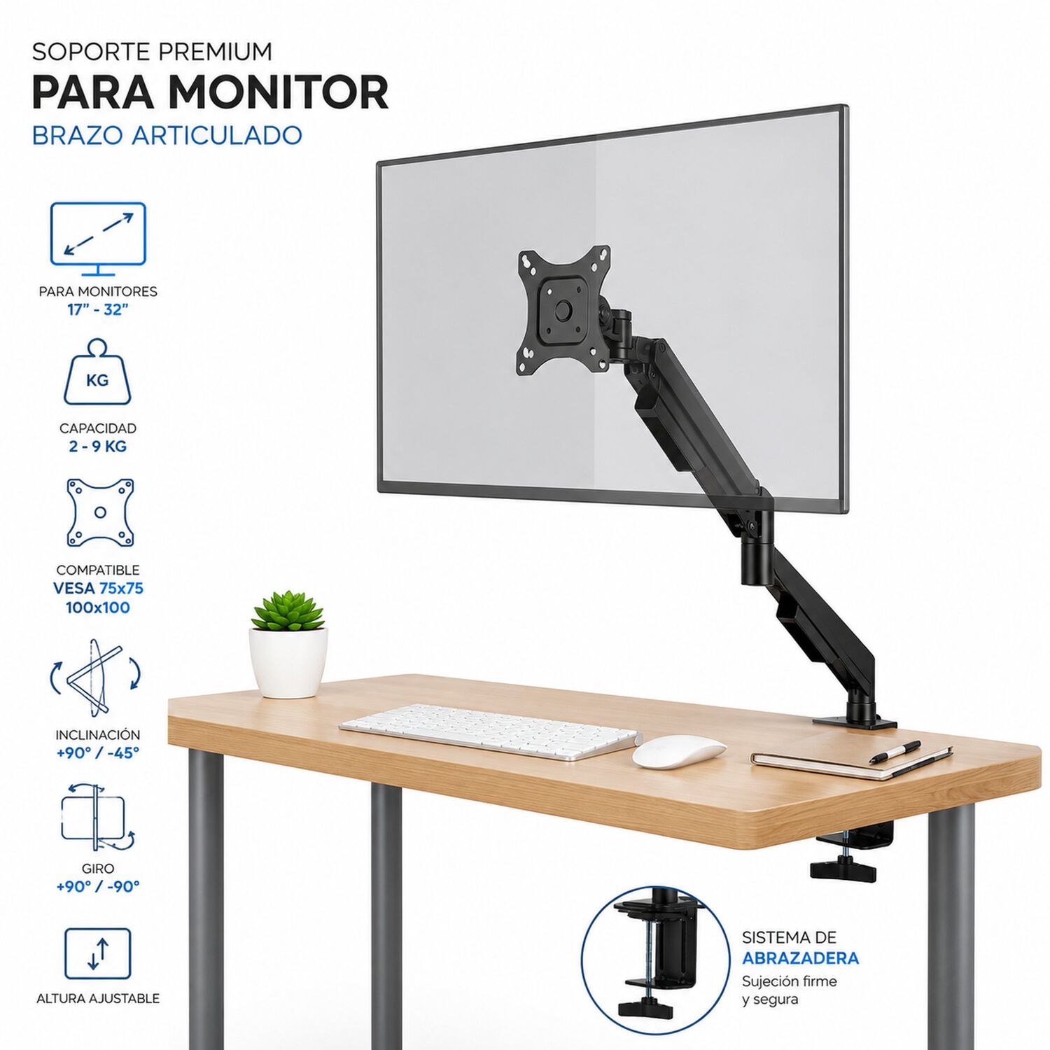 Soporte De Monitor Articulado Para Mesa Hasta 32" / 10kg Max image number 6.0