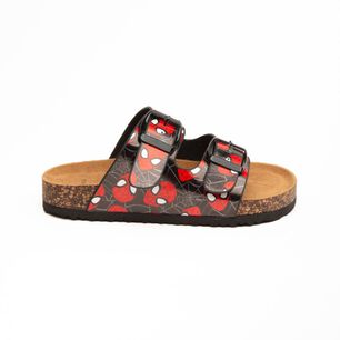 Sandalia Slide Ni&ntilde;o Caras Spiderman Negro/rojo