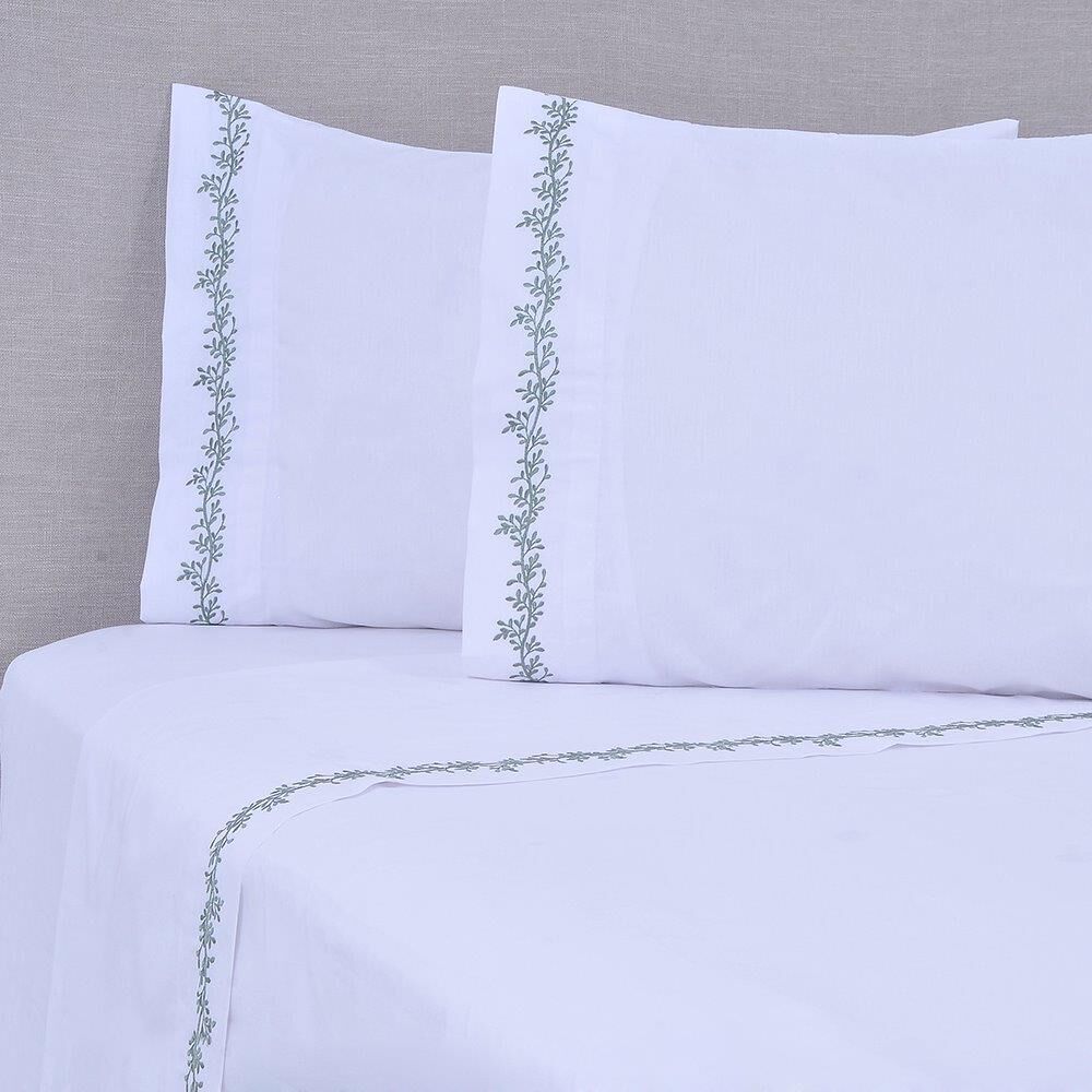 Sabana Bordada 180 Hilos Mashini 2 Plazas Ramas Verde image number 0.0