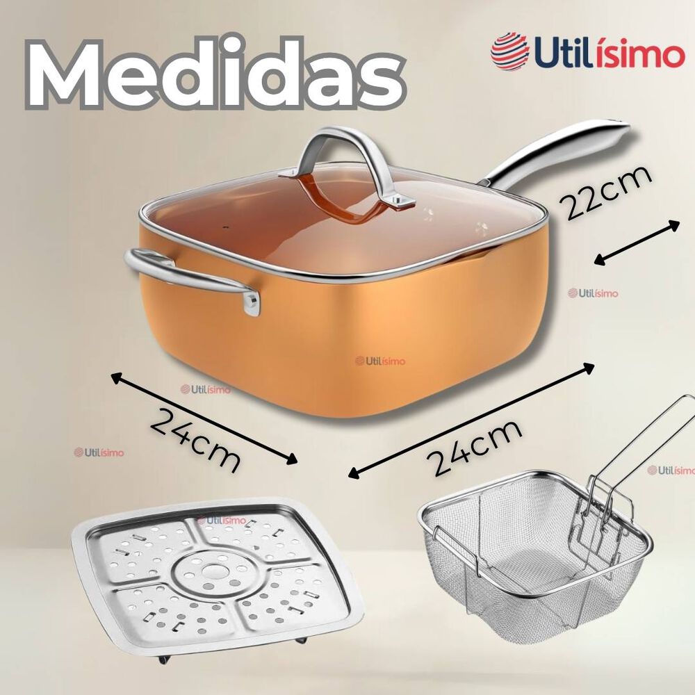 Sartén Antiadherente De Cobre Multiuso 3 En 1 Cesta Para Freír Vaporera image number 3.0