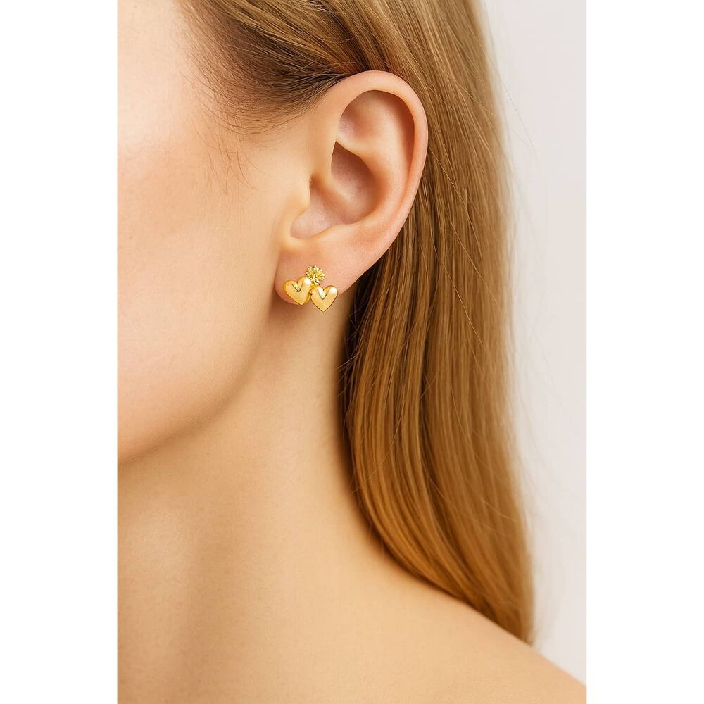 Aros Doble Coraz&oacute;n Oro 18k Nacional image number 1.0