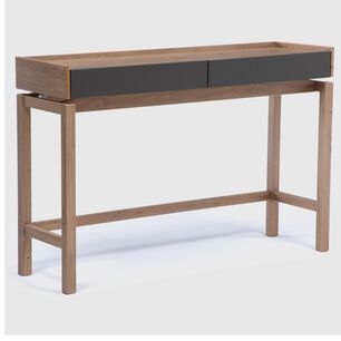 Mesa De Arrimo Roca Barcelona 2 Cajones Grafito-roble