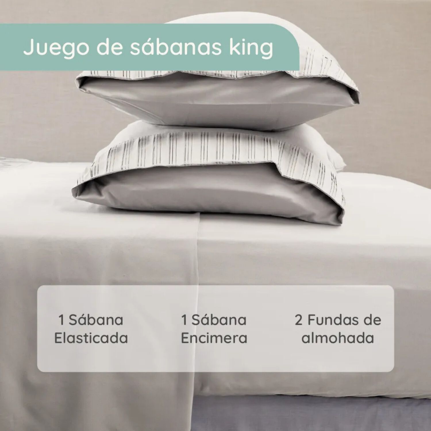 Sabanas Colch&oacute;n King Microfibra 300 Hilos Gris Claro image number 3.0