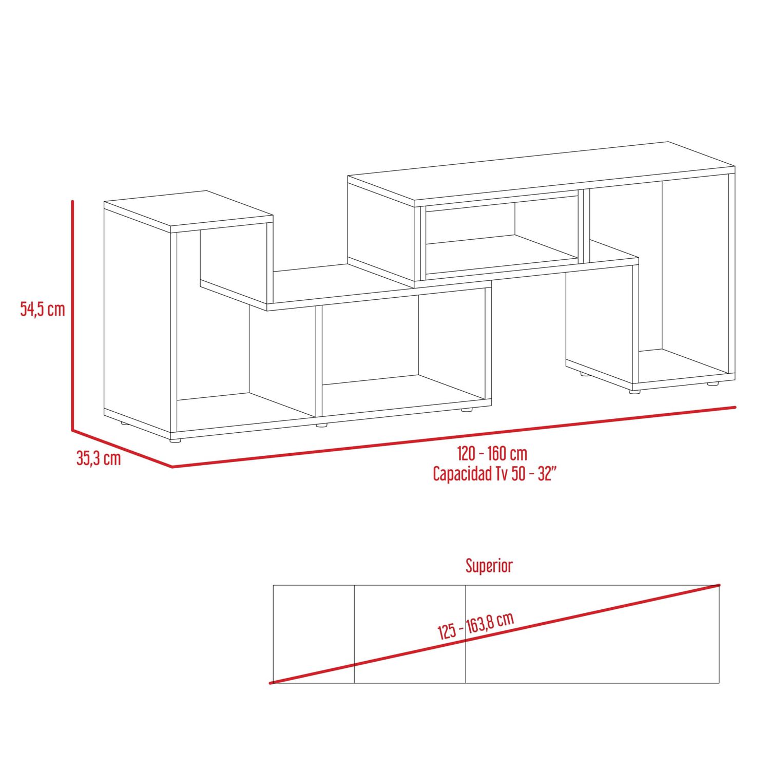 Rack Tv 50" Extensible 120/160 Cm image number 6.0