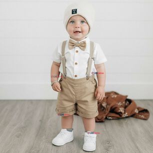 Conjunto De Vestir Con Tirantes Camisa Short Algod&oacute;n Bebes Beige