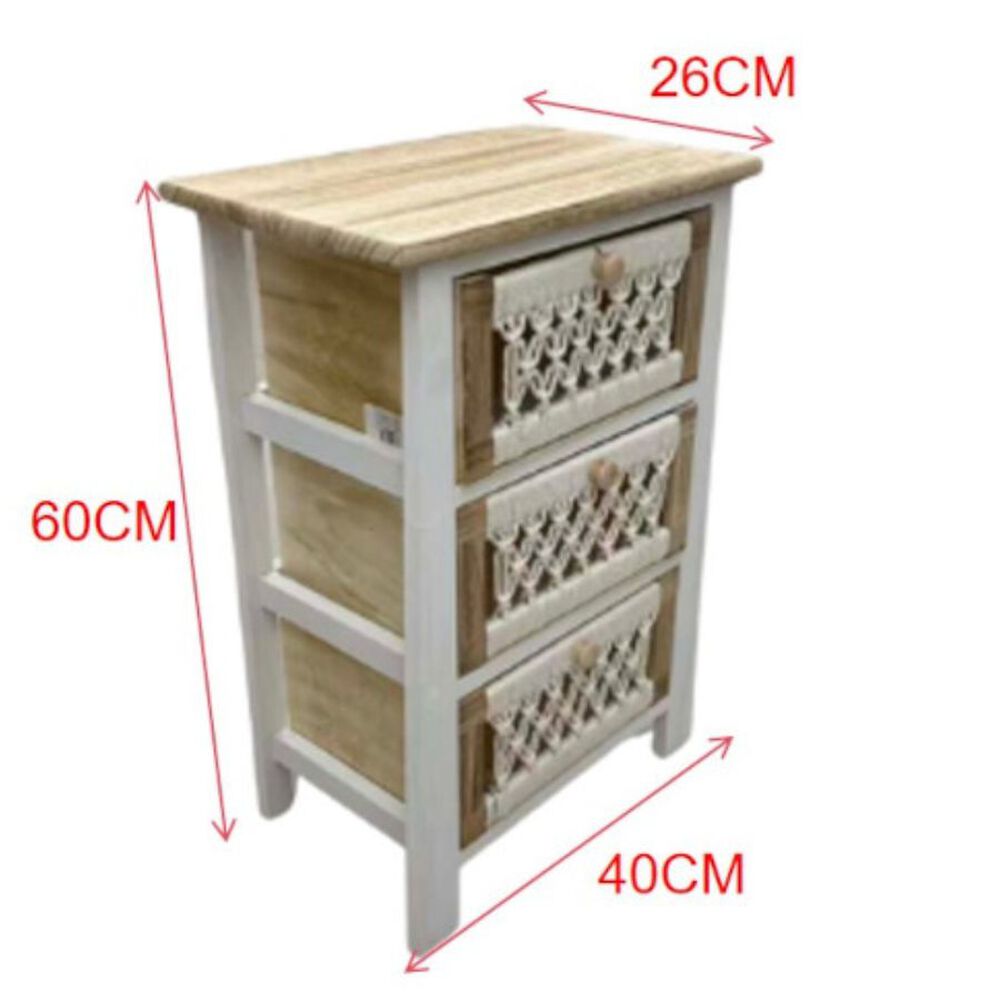 Mesa De Noche Cómoda Auxiliar De Estilo Boho 3 Cajones Macramé image number 1.0