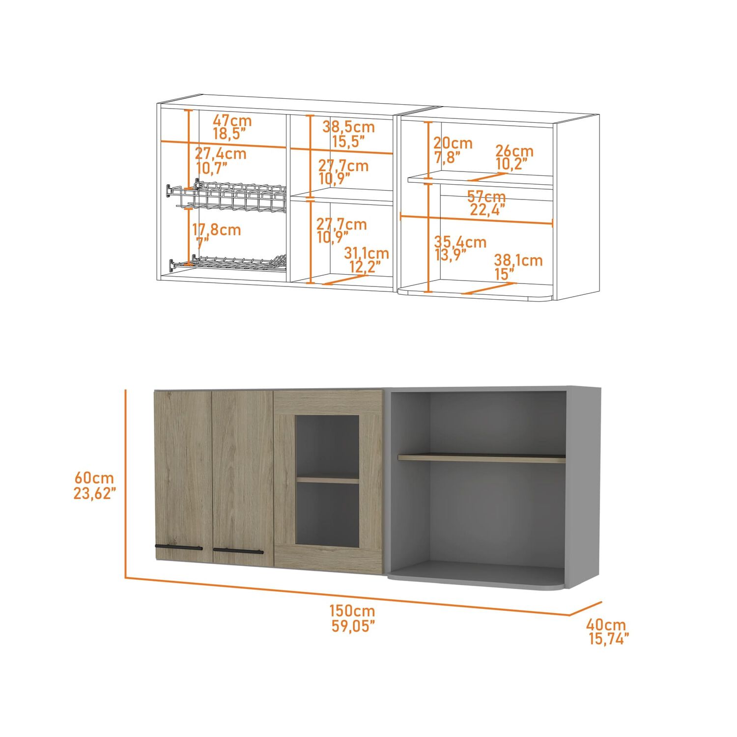 Mueble Mural Con Capacidad Para Microondas 3 Puertas Fm-003g Gris image number 6.0