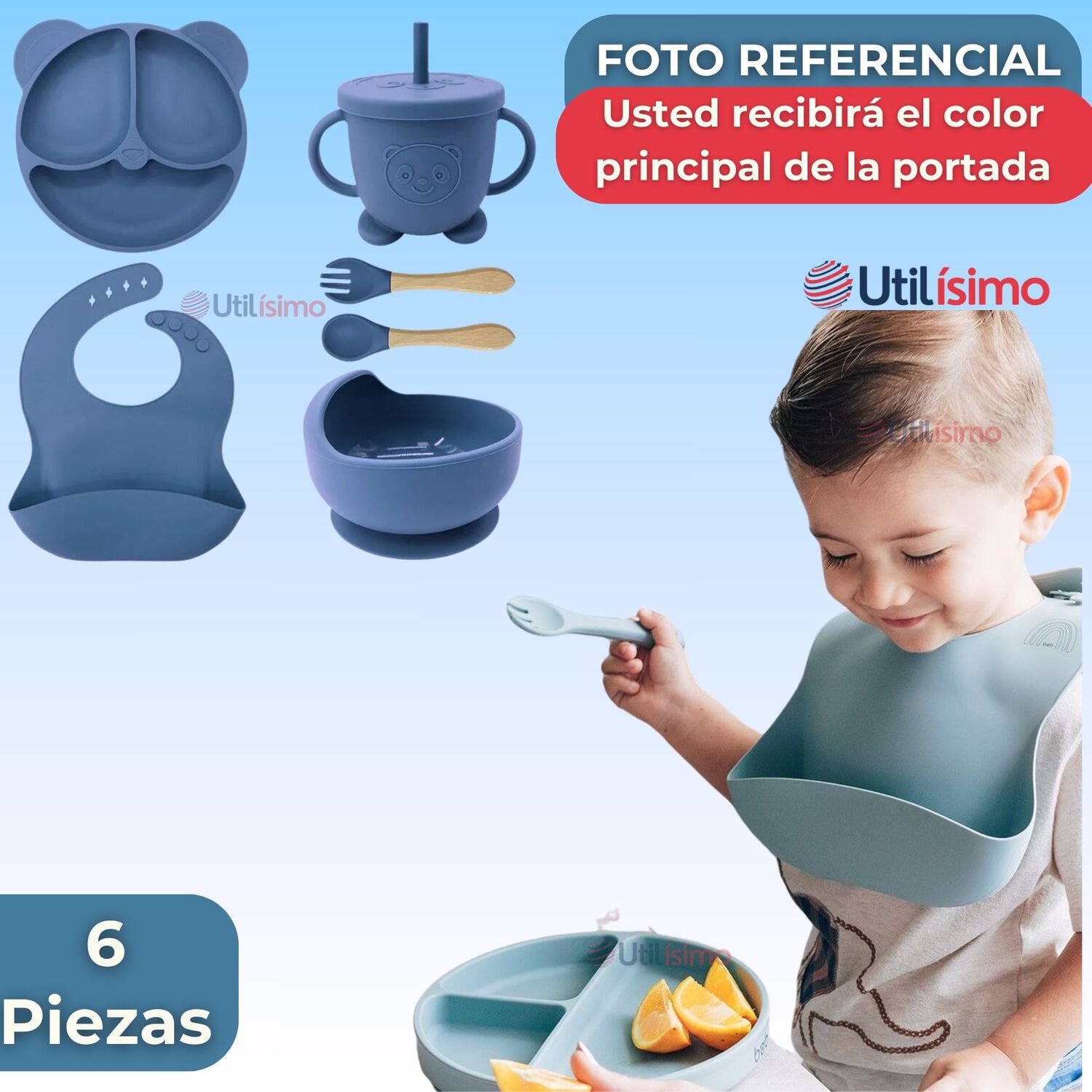 Set Alimentaci&oacute;n Silicona Beb&eacute; 6 Piezaslibrebpa Color Azul image number 5.0