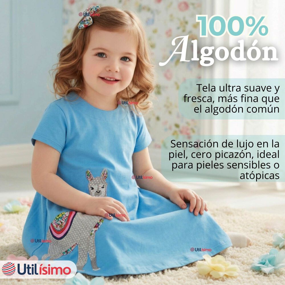Vestido Manga Corta Azul Verano Algod&oacute;n Ni&ntilde;a image number 1.0