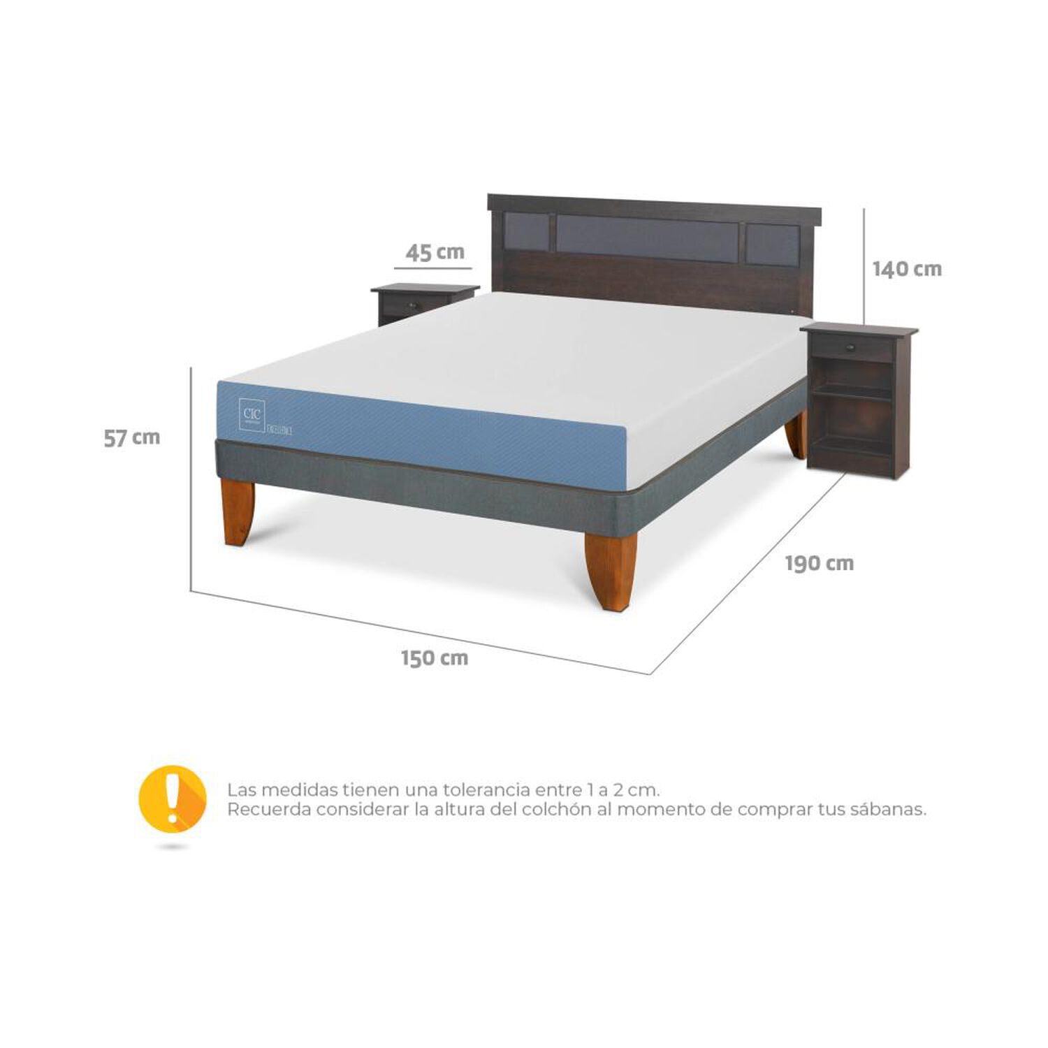 Cama Europea Cic Excellence / 2 Plazas / Base Normal + Set De Maderas image number 2.0