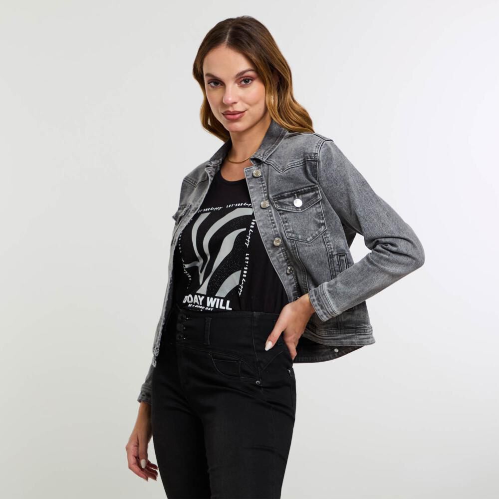 Chaqueta Denim Abotonada Con Bolsillos Mujer Kimera image number 2.0